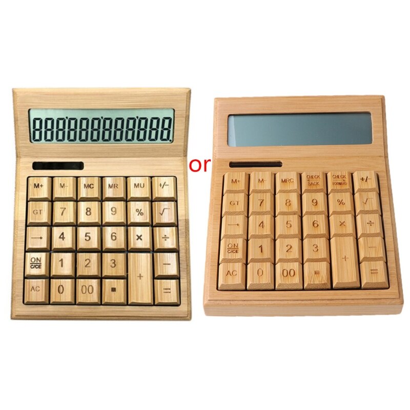 Functional Desktop Calculator Solar Power Bamboo Calculators with Large Display