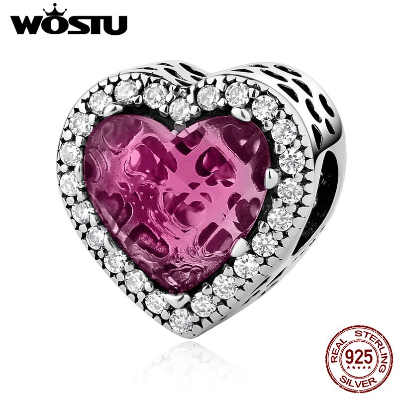 Genuine 925 Sterling Silver Radiante di Fascino di Colore Rosa Del Cuore Misura Branelli Originale Del Braccialetto Delle Donne Dei Monili di DIY Che Fanno