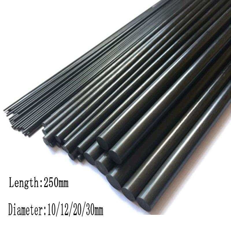 Varillas de nailon puro PA6, varilla de 250mm de poliamida negra, resistente al desgaste, diámetro de 10mm ~ 30mm, 1 unidad