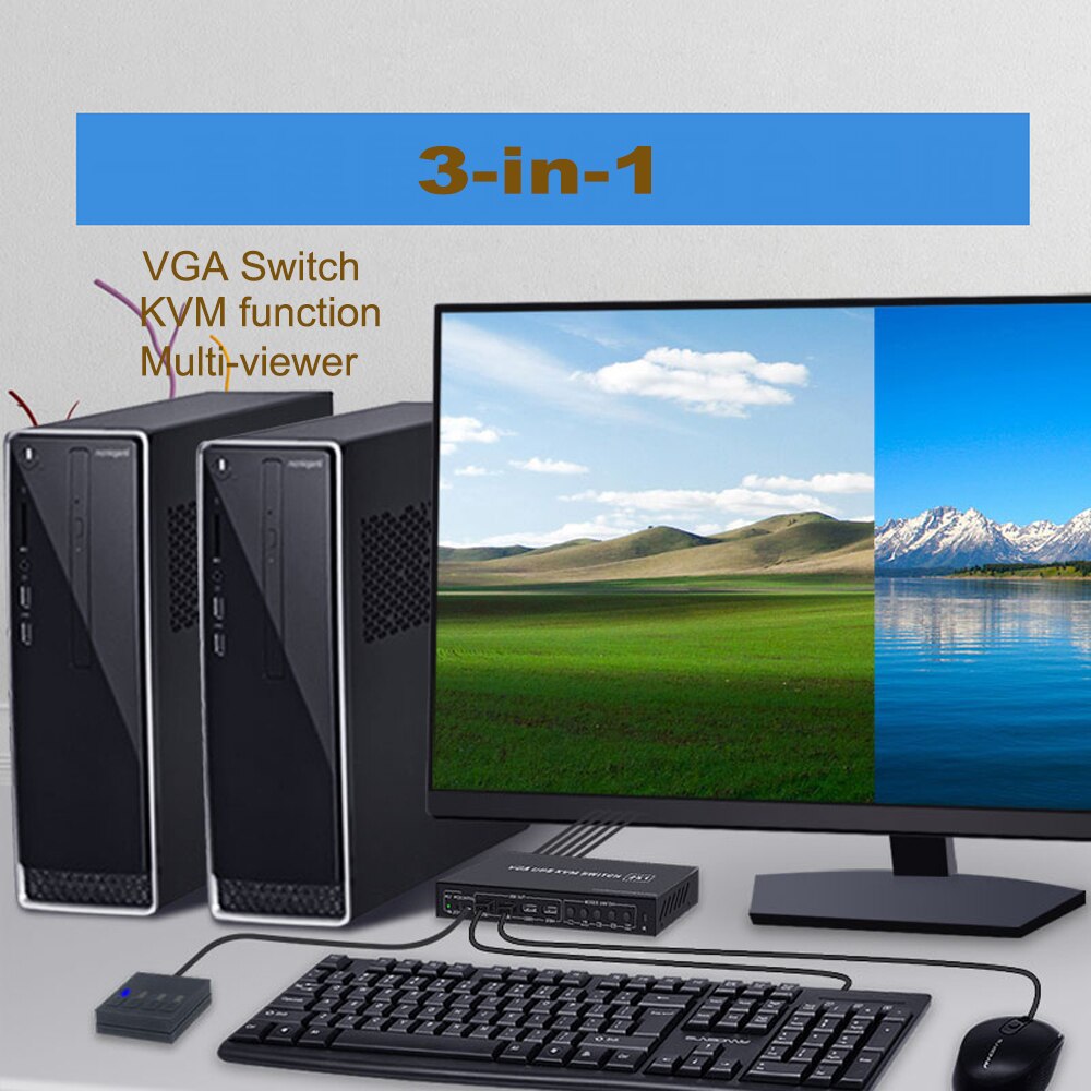 USB VGA KVM Switch 2x1 2 port audio&amp;video VGA Multi-viewer KVM function switcher box Multiviewer with Remote control