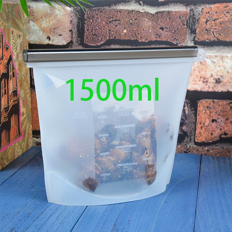 Eco Friendly Packaging Bags Reusable Silicone Foodfor Business Plastic Storage Airtight Leak-Proof Snack: 1500 ml