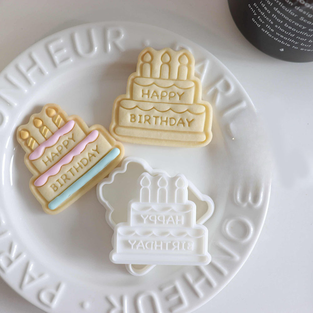 Buon compleanno Torta Formine per biscotti Stampo per biscotti pressabile Cucina fai da te Cottura Pasticceria Bakeware