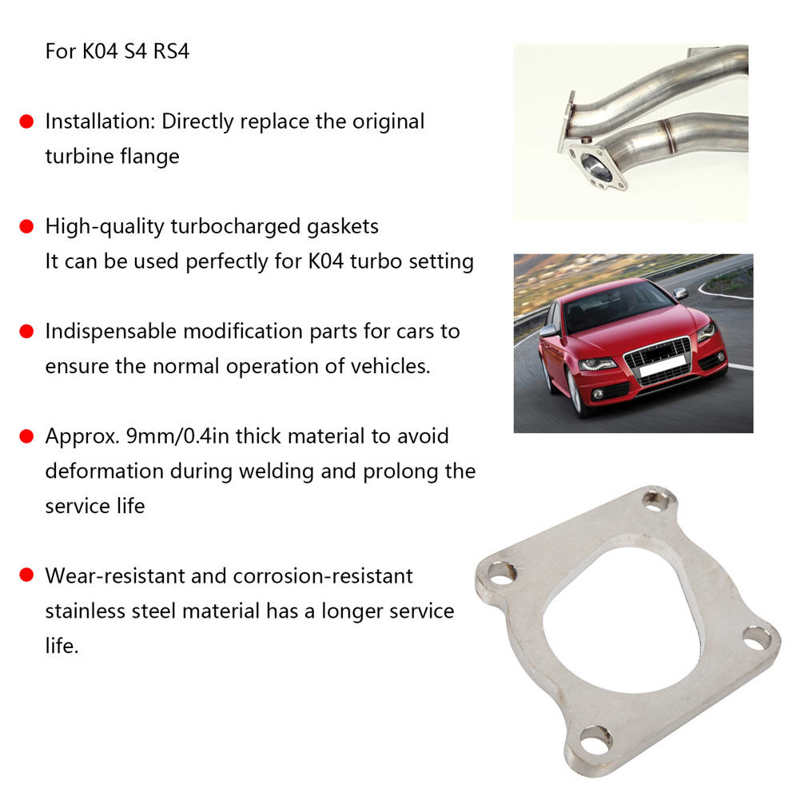 4 Bolt Auto Exhaust Turbo Flange Downpipe Stainless Steel Durable Adapter Replacement for K04 S4 RS4