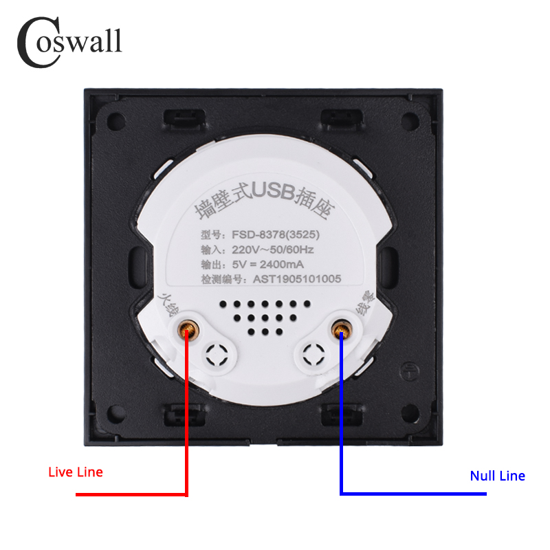 Coswall aluminium metalpanel vægstikkontakt dobbelt usb ladeport 2.4a udgang led indikator  r11 serie  r12 serie sort