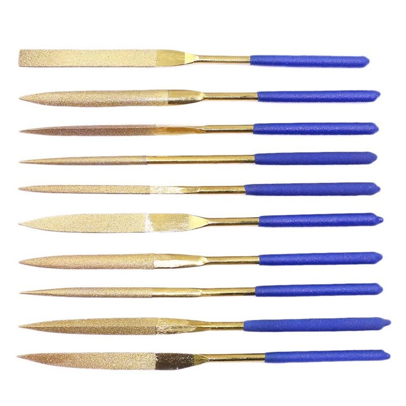 10Pc Precision Diamond Rasp Needle File Set Diamond orted File Hand Tools for Metal and Wood Processing-Gold