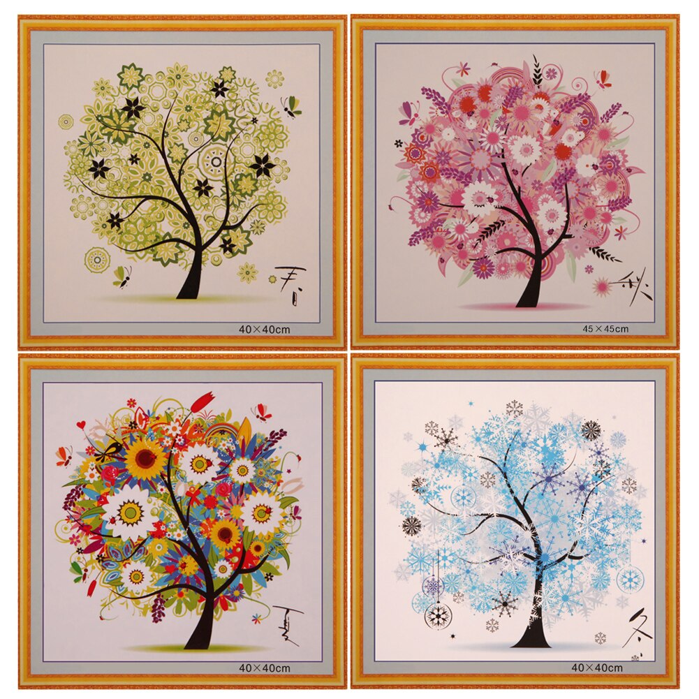 DIY Four Seasons Tree Cross Stitch Kit Counted Embroidery Spring Summer Autumn Winter Home Decorative
