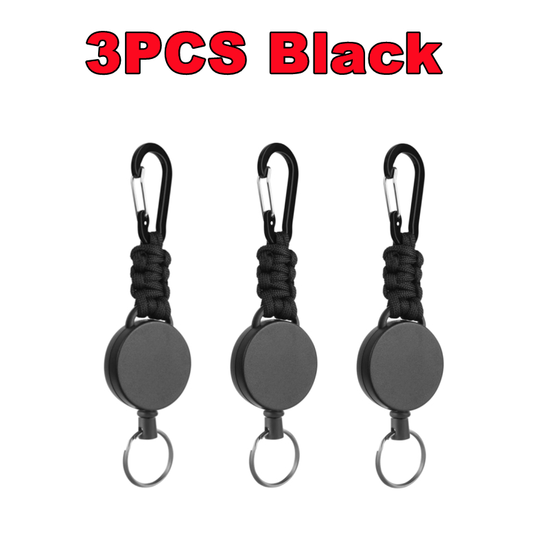 3/1PC Heavy Duty Retractable Key Chain Anti-theft Keychain with Carabiner Retractable Badges Holder Outdoor Multiple Tools ﻿: green