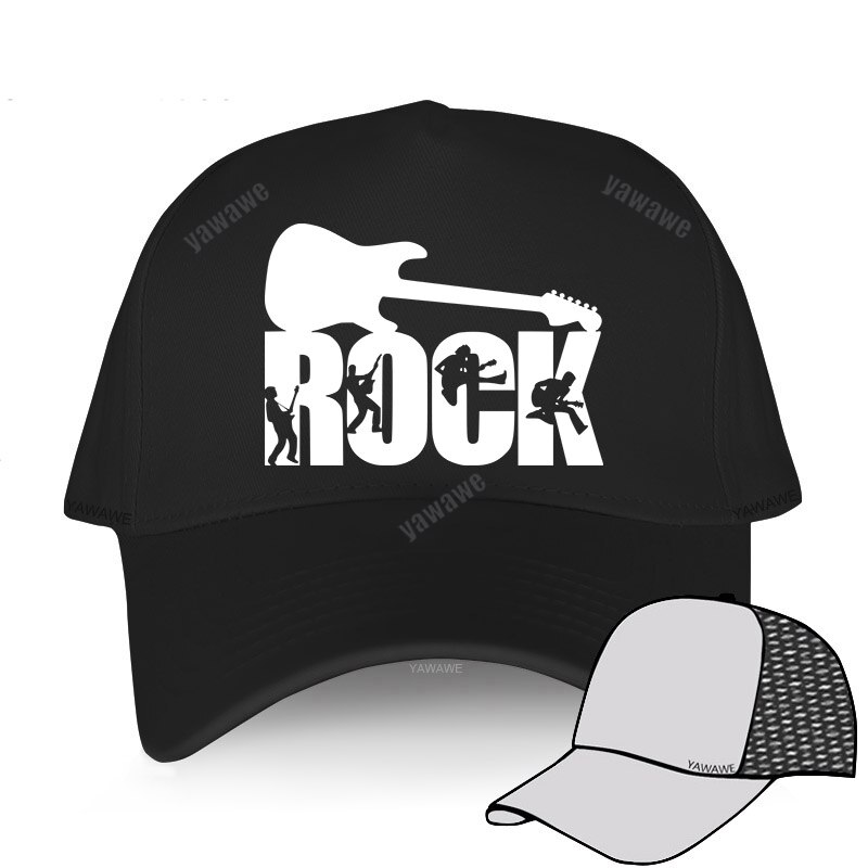 European unisex ROCK letter baseball cap printing Guitar lover Dad hat men and women cap outdoor sun hat Snapback hats: black mesh