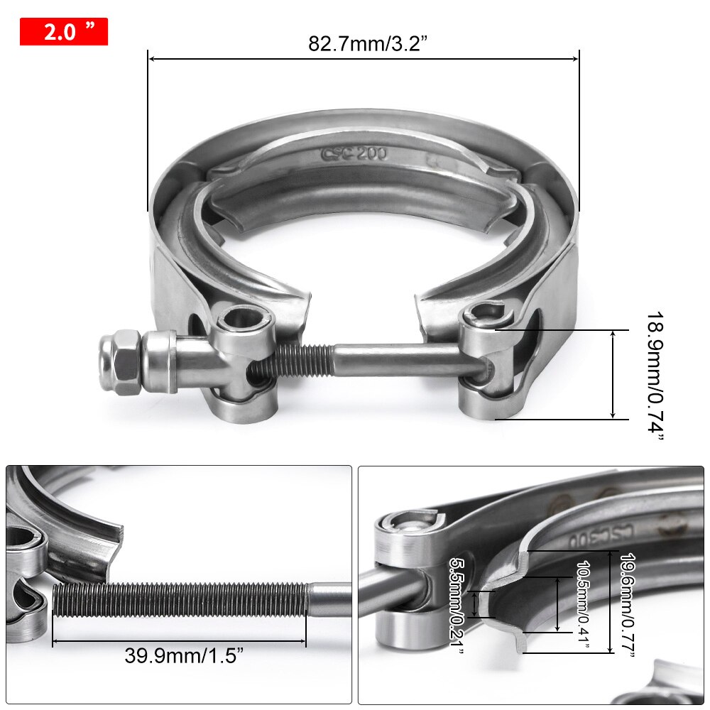 2.0 &quot;2.25&quot; 2.5 &quot;2.75&quot; Sus 304 Staal Roestvrij Uitlaat V Band Klem Flens Kit Quick Release klem Mannelijke Vrouwelijke Flens Of Normale