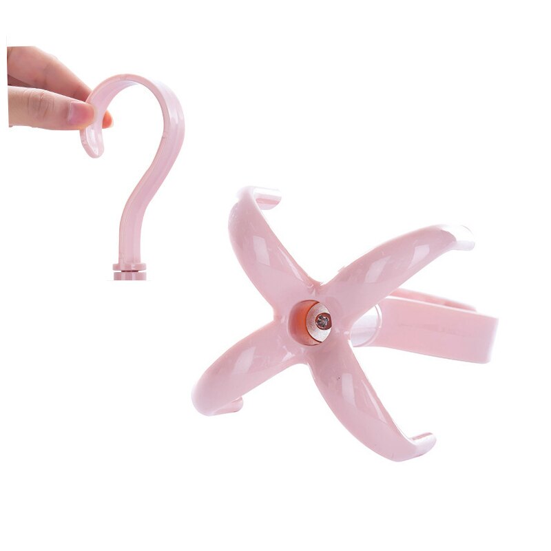 Plastic Hook Family Storage Rotatable Hanger Multi-Functional Load-Bearing Strong S Hook For Kitchen And Bathroom 4 Claws Pink