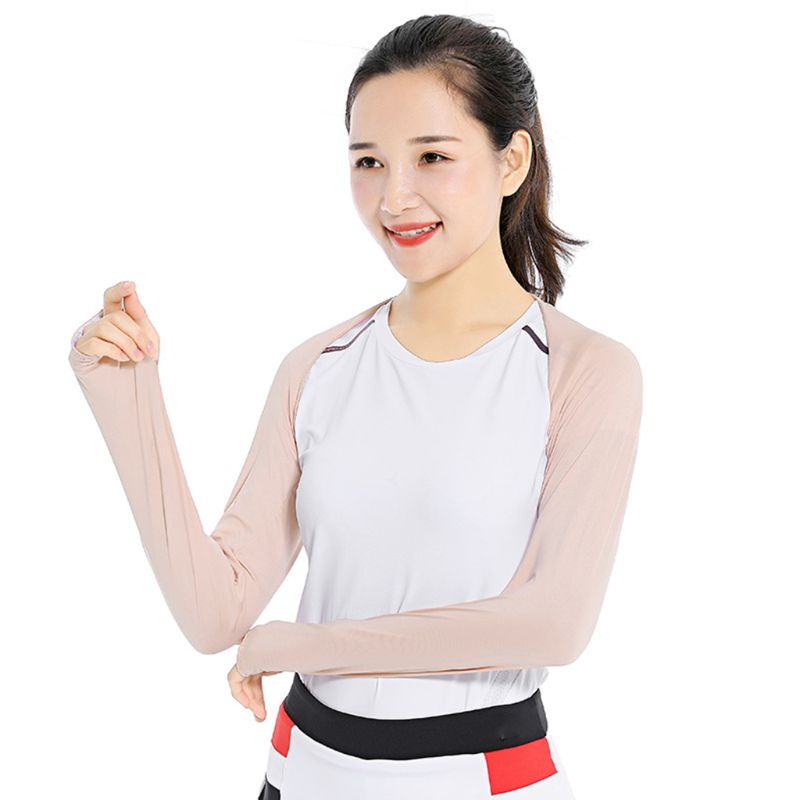 Kvinnor sommar anti-uv kylskal arm ärmar golf ridning utomhus is silke solskyddshandskar wrap bolero rygg med tumme
