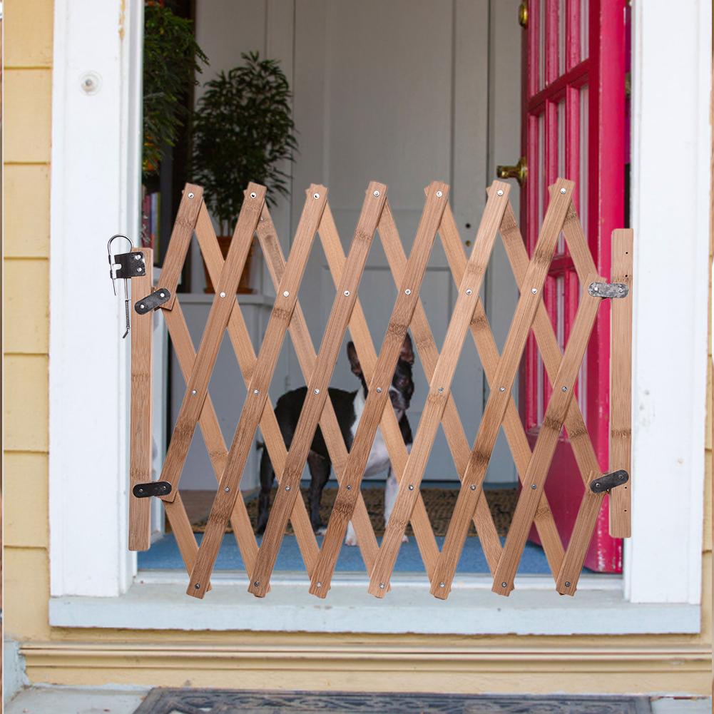 Valla plegable de madera para mascotas, puerta corredera retráctil portátil para gato, perro y mascota, puerta de aislamiento de seguridad