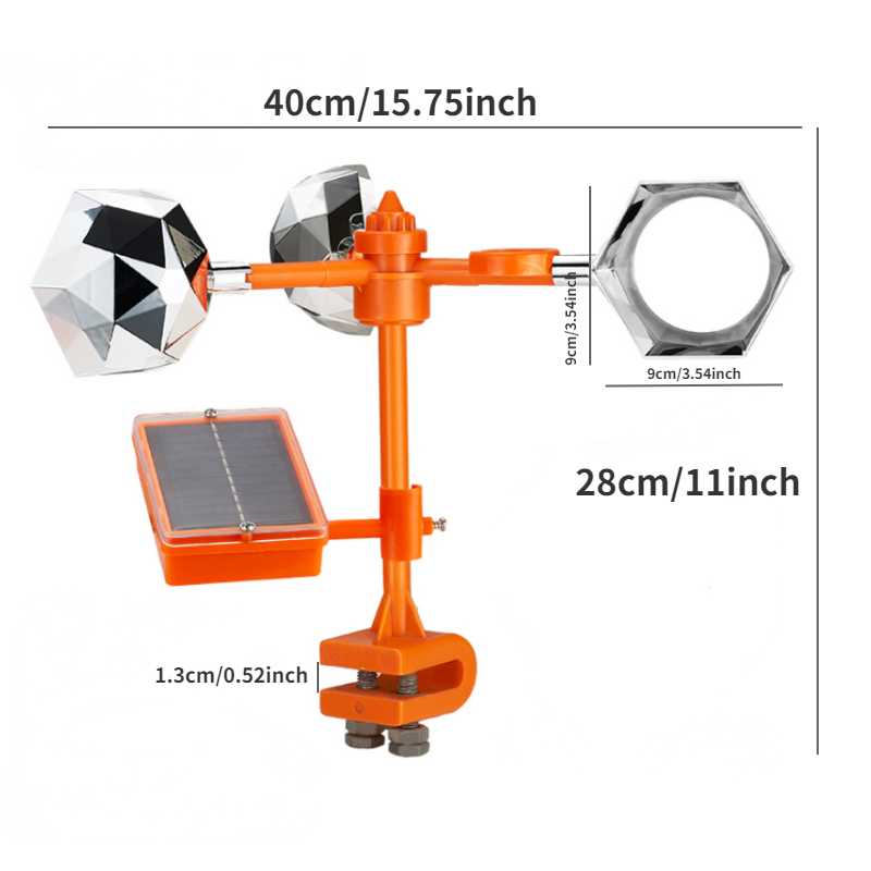 Répulsif Solaire Ultrasonique pour Oiseaux, Réflecteur Rotatif Résistant à 360 °, Dispositif pour Conduire les Oiseaux dans le Jardin et les Légumes