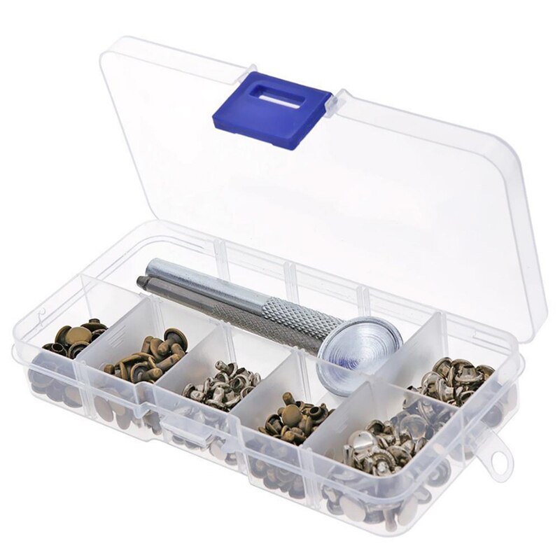Lederen Klinknagels Enkele Cap Klinknagels Buisvormige Metalen Studs met Fixing Tool Kit voor Leer Craft Repareren Lether Gereedschap Set