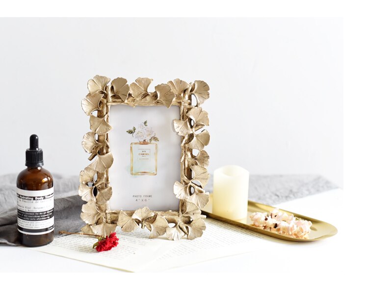 Marco original de resina de hoja dorada de Ginkgo, marco de fotos Vintage, para el hogar Decoración Retro, boda, artesanía, marco de fotos, , 4/6 pulgadas: 6 inch