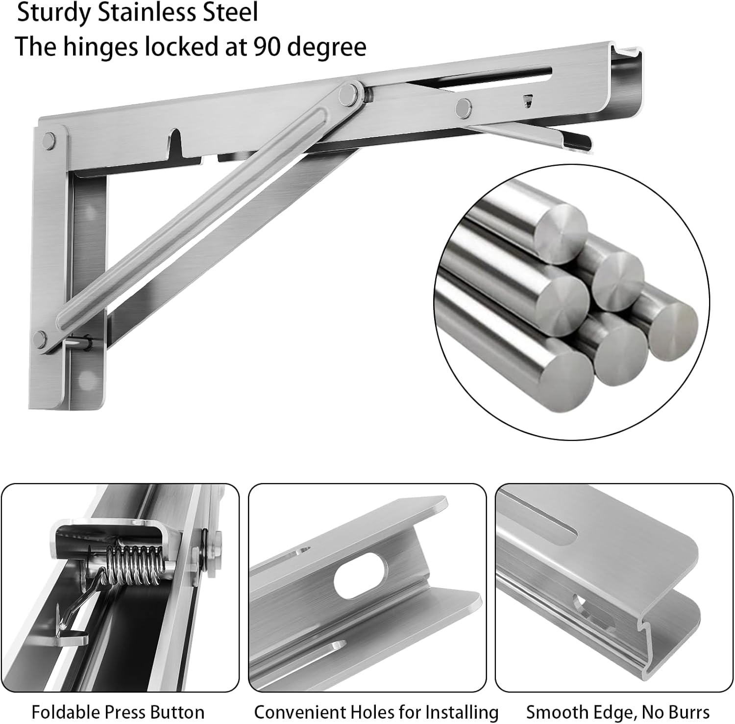 2 stk. foldbare hyldebøjler kraftige sammenklappelige hyldebøjler i rustfrit stål til bænkebord, pladsbesparende gør-det-selv-beslag