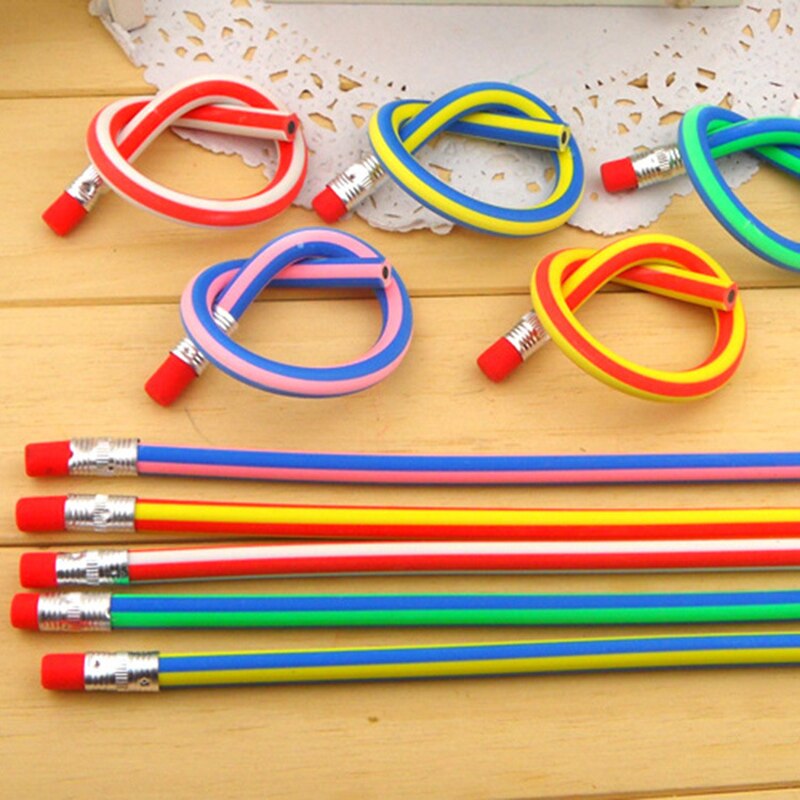 1 pièces coréen papeterie mignon coloré drôle Bendy couleur bonbon doux Flexible Standard crayon avec gomme école bureau