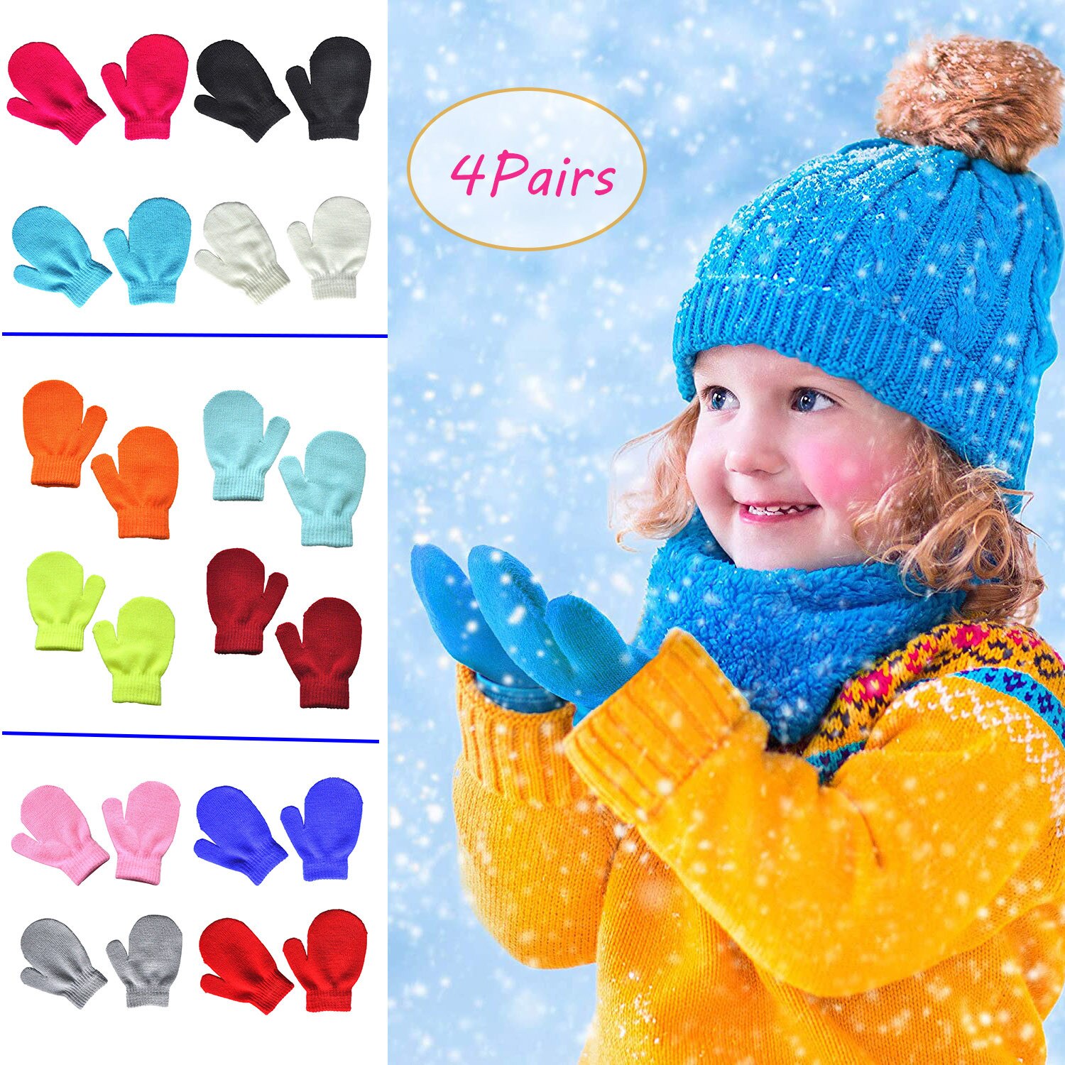4 paires hiver solide gants infantile bébé mignon tricot moufles filles chaudes garçons d'hiver gants bébé accessoires