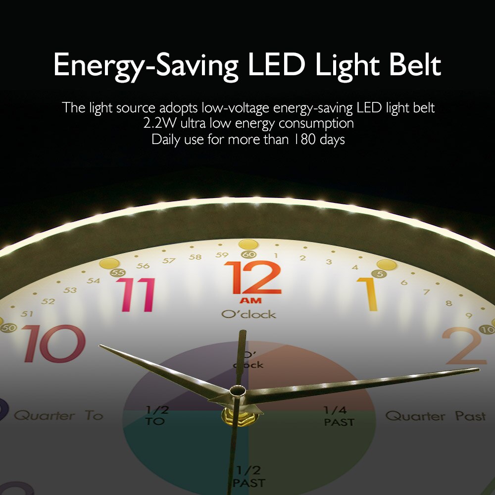 Telling Time Teaching LED Clock Modern With Metal Frame Time Teaching Aid Voice Control Smart Wall Clock With Night Light
