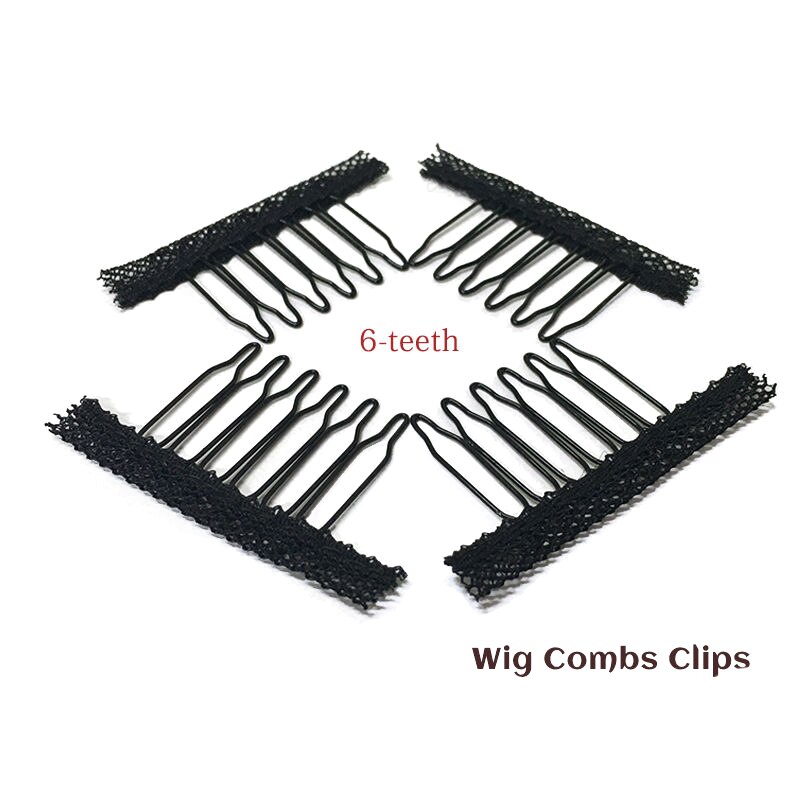 Black 6-teeth Stainless Steel Wig Combs Clip Snap For Full Lace Wig Caps/Hair Weft/Hair Extensions