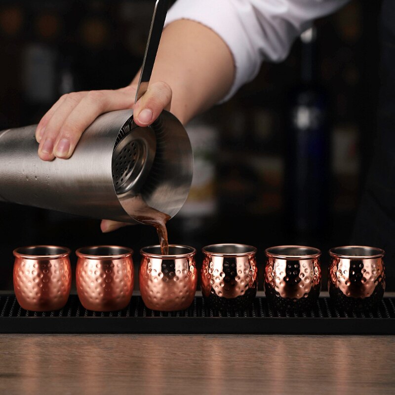 6PCS 2oz Mini Moscow Mule Mug Set Shot Glasses Set Stainless Steel Hammered Copper Plated Milk Coffee Cocktail Wine Travel Cup