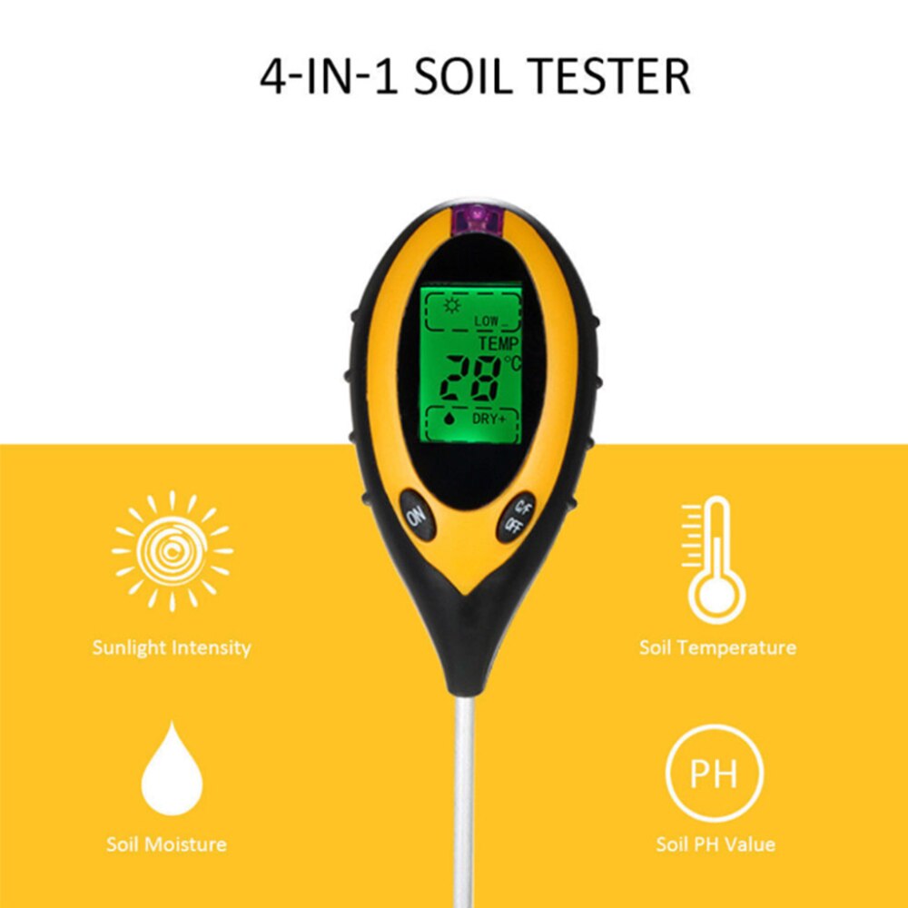 4 In 1 Plant Aarde Bodem Ph Vocht Licht Soil Meter Thermometer Temperatuur Tester Zonlicht Tester Voor Voor Tuinieren Farming