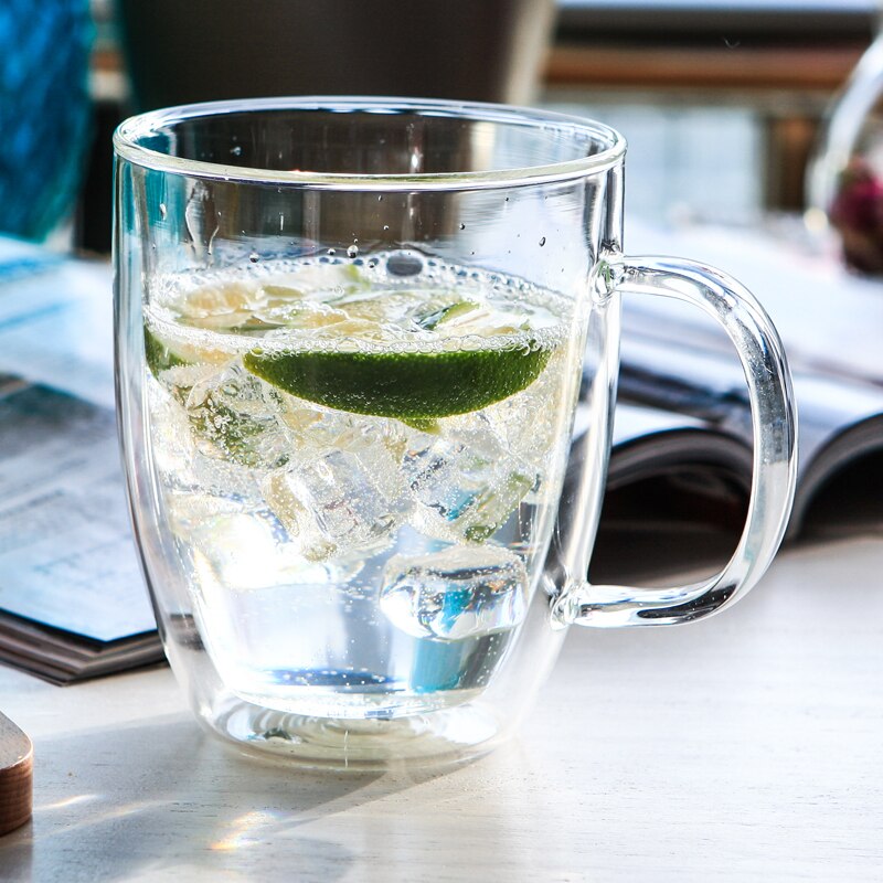 Amerikaanse stijl 350 ml/450 ml dubbelwandige glazen koffie mokken, borosilicaat hittebestendig glas melk cup