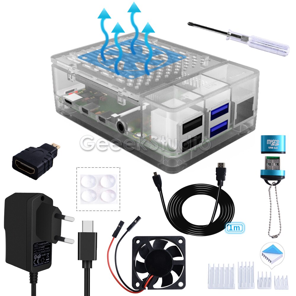 Nuovo Disegno! ABS Nero/Bianco/Trasparente Della Copertura Della Cassa del scatola scatola + Dissipatore di Calore + Ventola Di Raffreddamento 5V 3A per lampone pi 4B pi 4 Modello B: chiaro 4K Kit