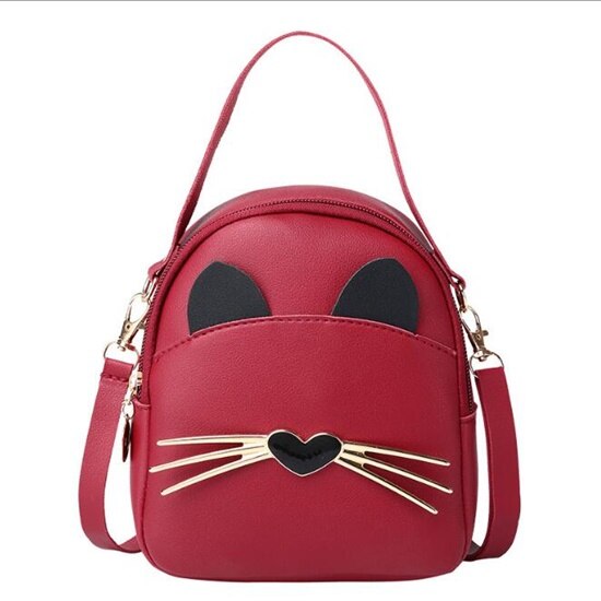 Yogodlns Women PU Leather Small Shoulder Bag Girl School Bags for Teenager Girls Female Preppy Cat Cartoon Blosa: Red