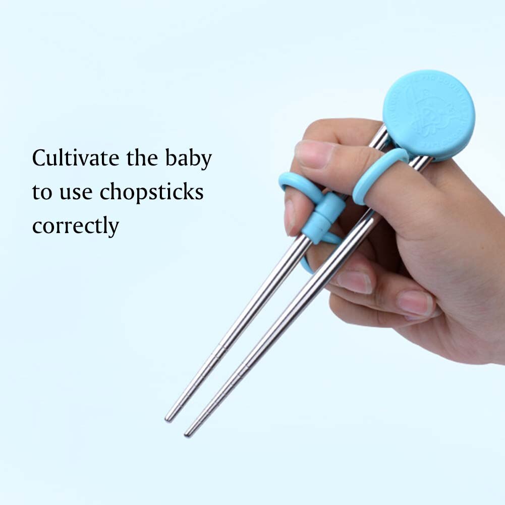 Baby Dinnerware Cute Portable Kids Learning Training Chopsticks Reusable Stainless Steel Chopsticks For Child Enlightenment