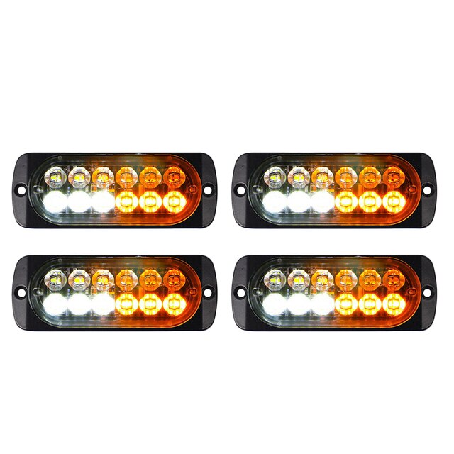 10 PCS LED Side Markers Warning Light Grille Long Bright Lights Emergency 12 LED Amber White Strobe Tow Truck Flashing 12V-24V: 4pc