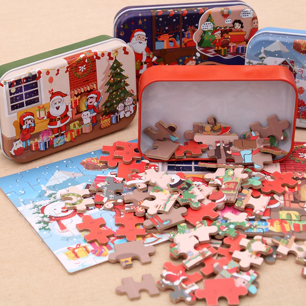 60Pcs Kerst Kerstman Houten Puzzel Spel Mini Houten Puzzels Speelgoed Voor Kinderen Cartoon Puzzels Educatief Speelgoed