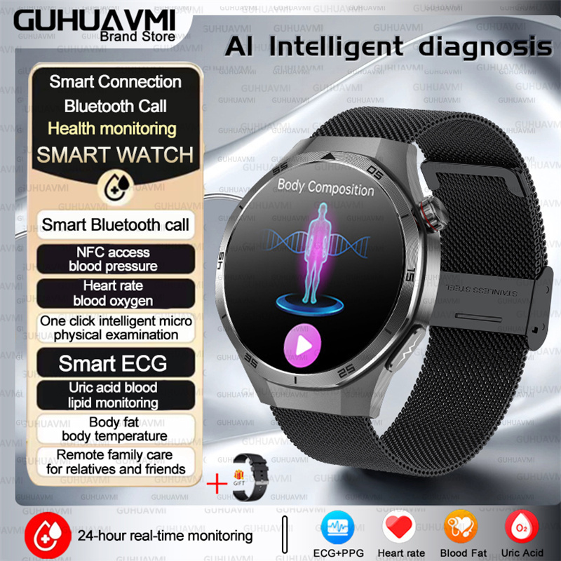 2025 para HUAWEI DT5 reloj inteligente de grasa en sangre ECG oxígeno en sangre ácido úrico presión arterial monitoreo de salud reloj inteligente hombre mujer: YELLOW