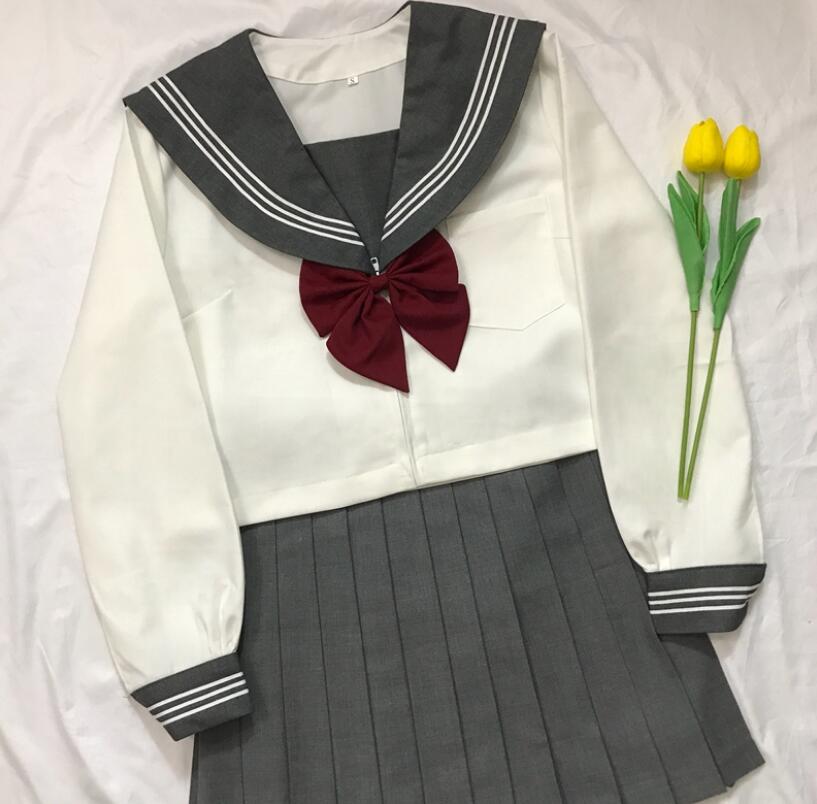 GRAUE Uniform ANZÜGE WEIß 3 LINESTR Japanischen JK setzt Schuluniform Mädchen Sakura Embroideried Hohe Schule Frauen Neuheit JKL031