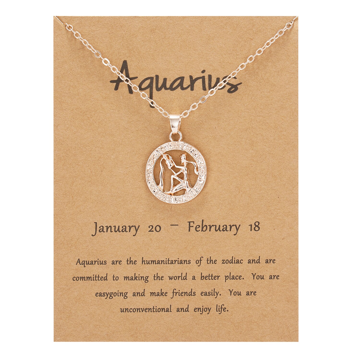 Trendige halsketten mit anhängern 12 sternzeichen-motiven in roségold für damen und herren – löwe-motiv, ideal als grußkarte, geburtstagsgeschenk oder familienschmuck.: Wassermann