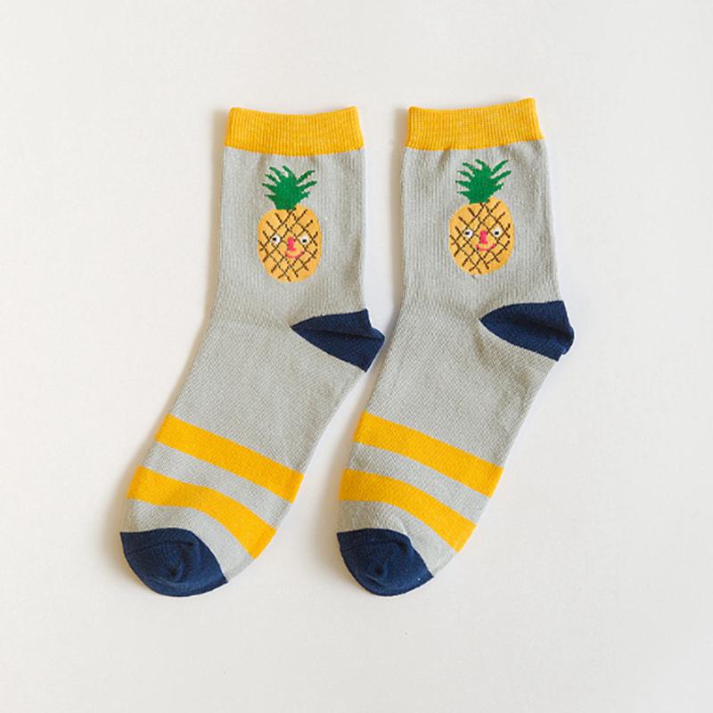 Striped Avocado Food Women Socks Lovely Jacquard Fruit Socks Female Girls Cotton Socks: pineapplep