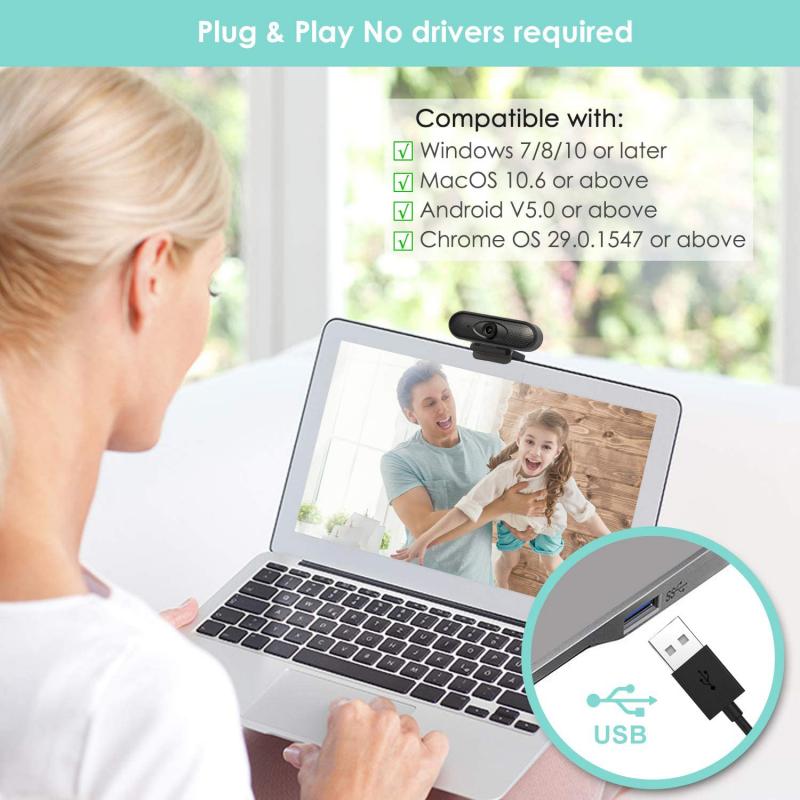Webcam Full HD 1080P, 1080P, avec Microphone, pour ordinateur portable et de bureau, USB, avec Correction de la lumière