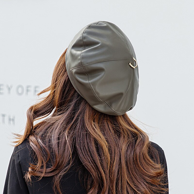 Béret en cuir à la pour femme | Béret, chapeau britannique pour femme, chapeau à casquettes, automne hiver