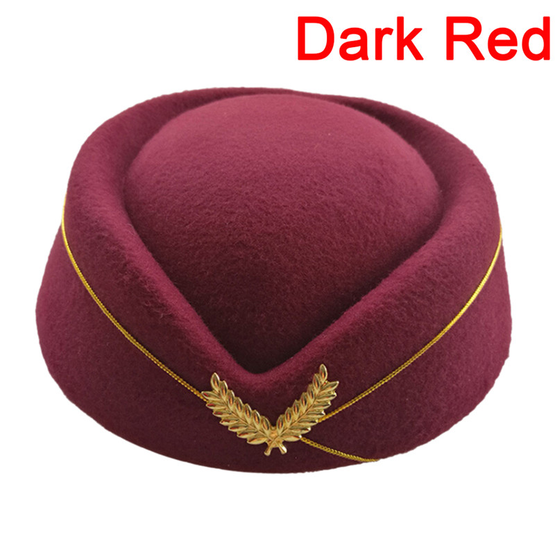 Frauen Damen Profis Stewardess Hut Wolle Fedoras Hüte Airline Kostüm Etikette Kappe Bühne Leistung Hut 6 Farben: dark red