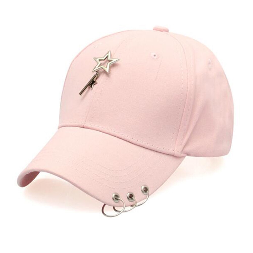 Män kvinnor justerbar stjärna järnring basebollhatt 3 färger unisex enfärgad andas hiphop populär vild keps  #30: Rosa