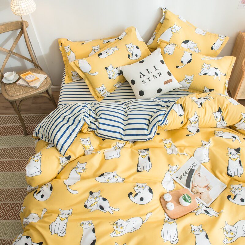 Tecknad katt sängkläder set  ,220 x 240 påslakan örngott 3 st, king queen full enkel storlek påslakan ,135 x 200 barn sängöverdrag