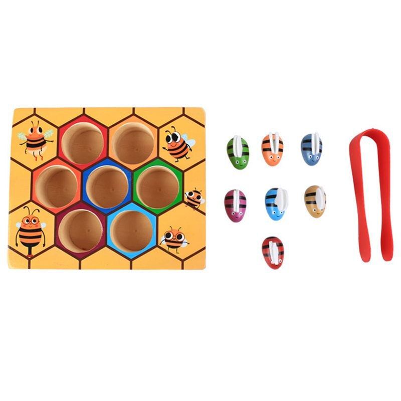 Adorable juguete de madera para recoger abejas, prácticas de captura para bebés, juego educativo temprano para niños pequeños, caja de colmena colorida: Default Title