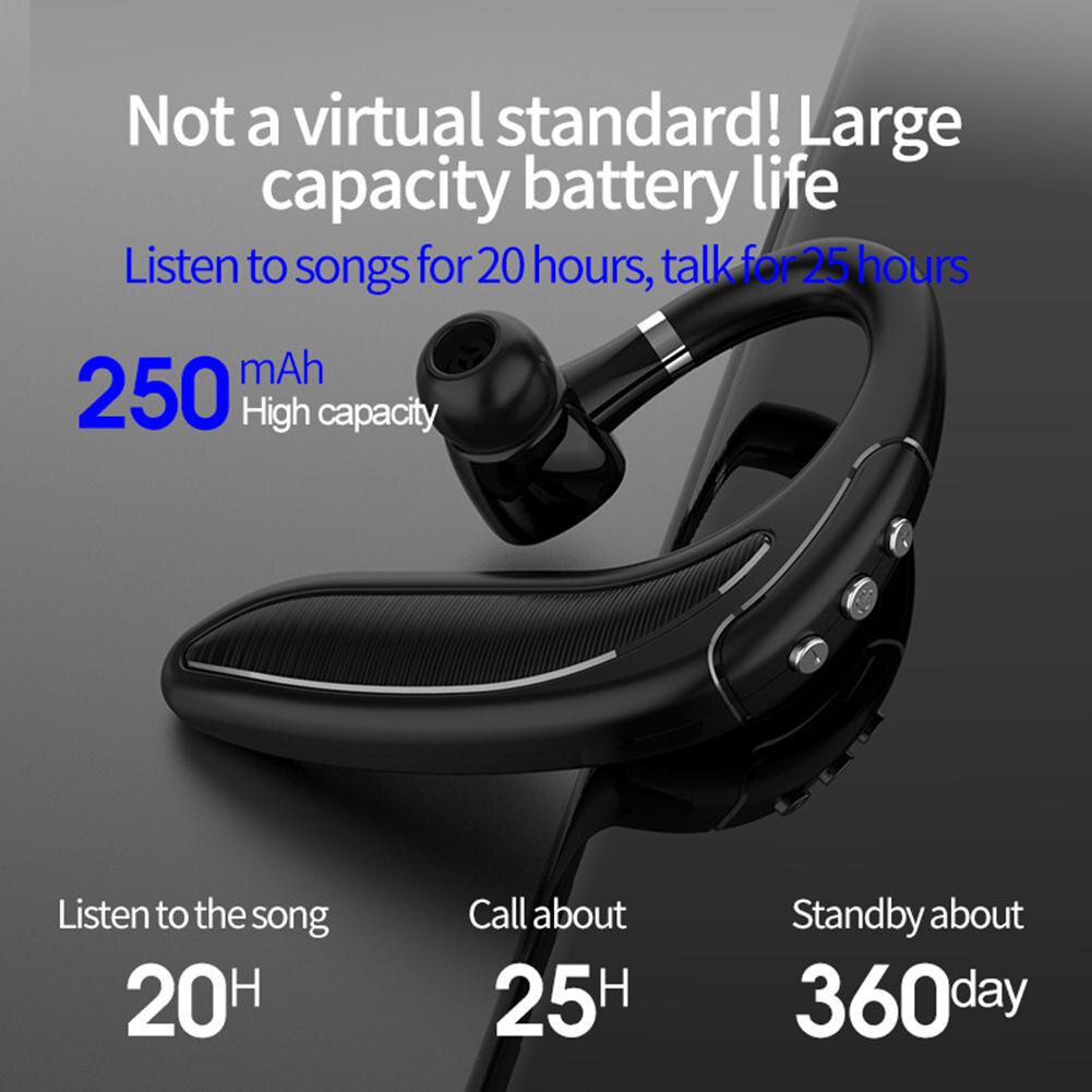 Bluetooth V5 Wireless Hands-Free Unilateral Hanging Ear Headset with Microphone Connect Two Devices Large-Capacity Battery