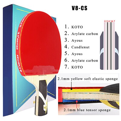 Blue Arylate Carbon Table Tennis Racket Competition Super ALC Ping Pong Bat Paddle for Fast Attack and Loop: V8 Short handle