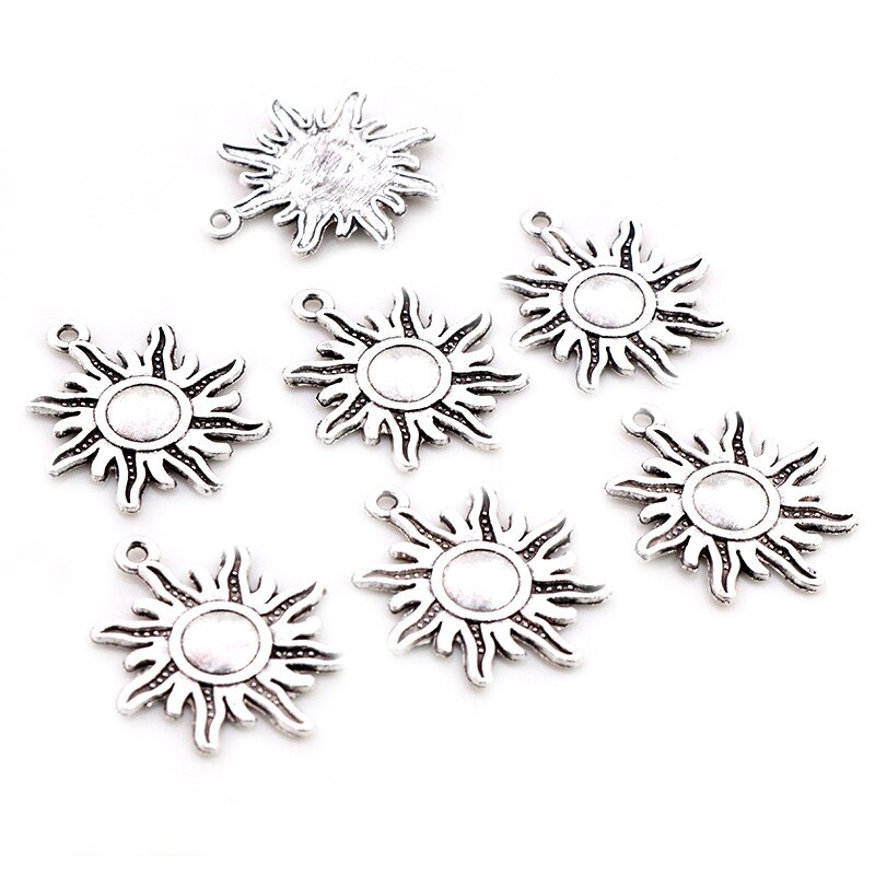10 stuks bedels zon 28 x 24mm antieke bedels, passend als hanger, vintage tibetaans brons zilverkleur goud, doe-het-zelf voor armband en ketting
