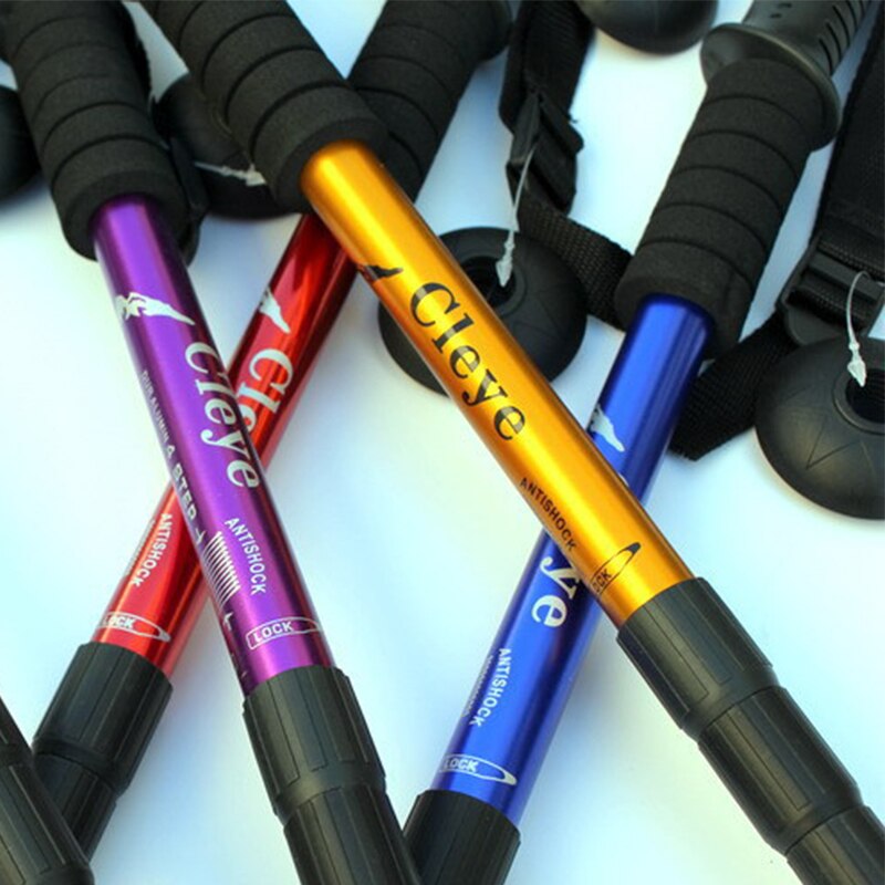 Anti Shock Hike Walking Stick 2pcs Nordic Walking Cane Aluminum Camp Telescopic Baton Outdoor Hiking Poles Crutches
