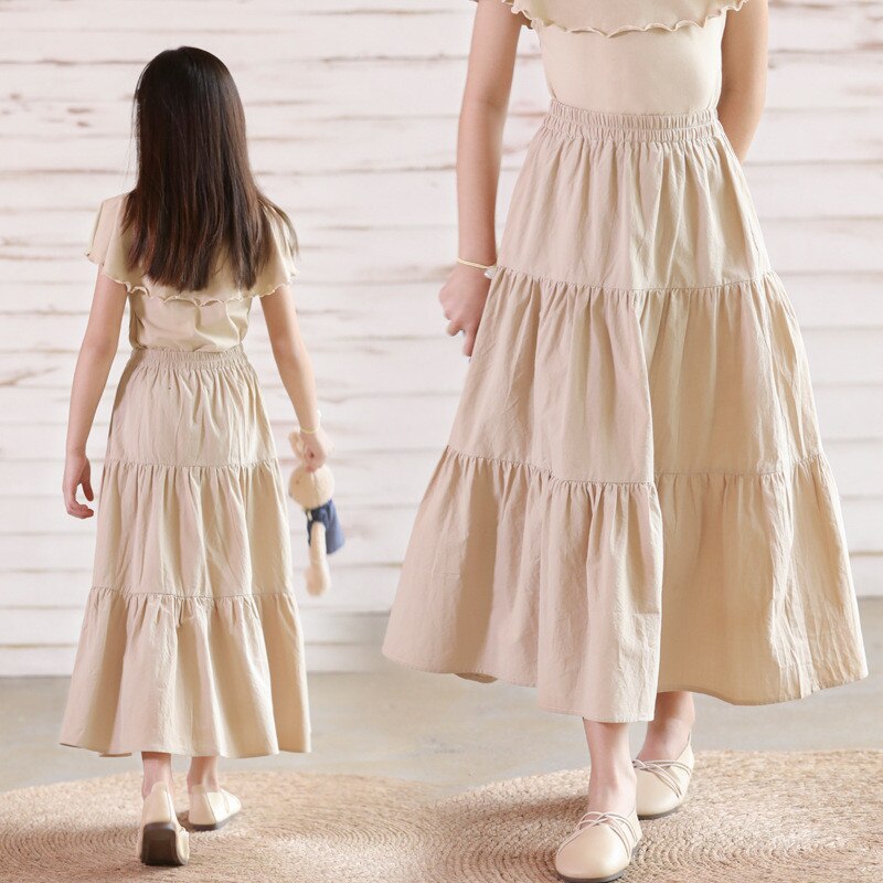 Faldas extra largas de algodón para niños y chicas adolescentes, ropa informal lisa de de 8 a 16 años para verano