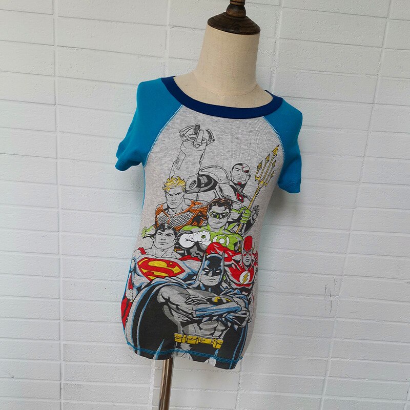 Jongens Pyjama Lange T-shirts Stretch Zachte Rib Stof Kids Kleding Cartoon Superman Nachtkleding Katoen Nachtkleding Kleding 2-7Years