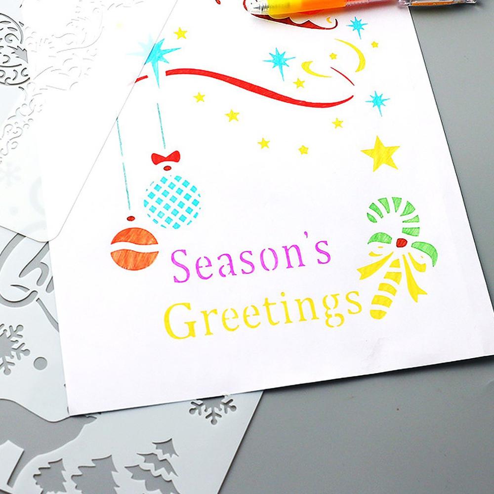 12 pièces/ensemble élément de noël modèle peinture Scrapbooking pochoirs bricolage carte de noël nouvel an carte modèle 13*13cm