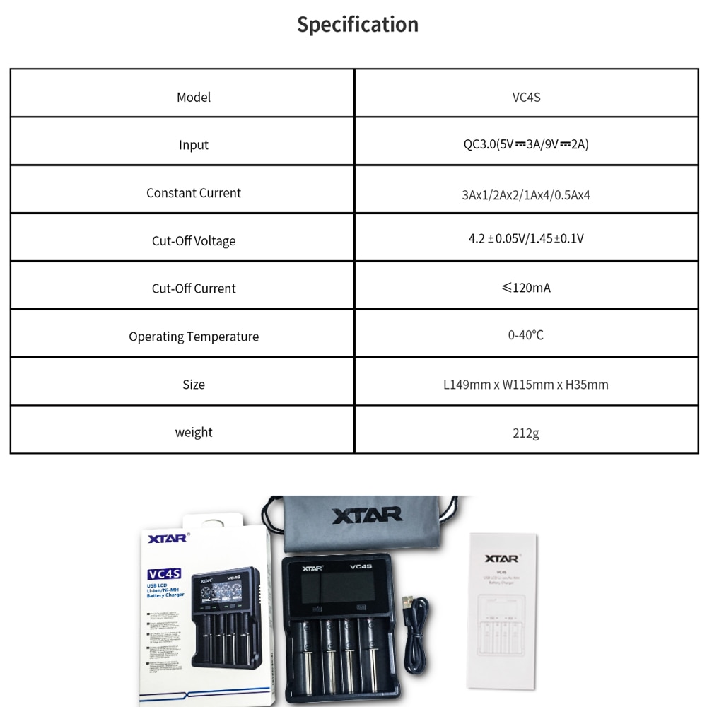 XTAR Batery Charger VC8 VC4 VC4S USB Charger Charging AAA AA Rechargeable Li-ion Batteries 10400-26650 20700 21700 18650 Charger